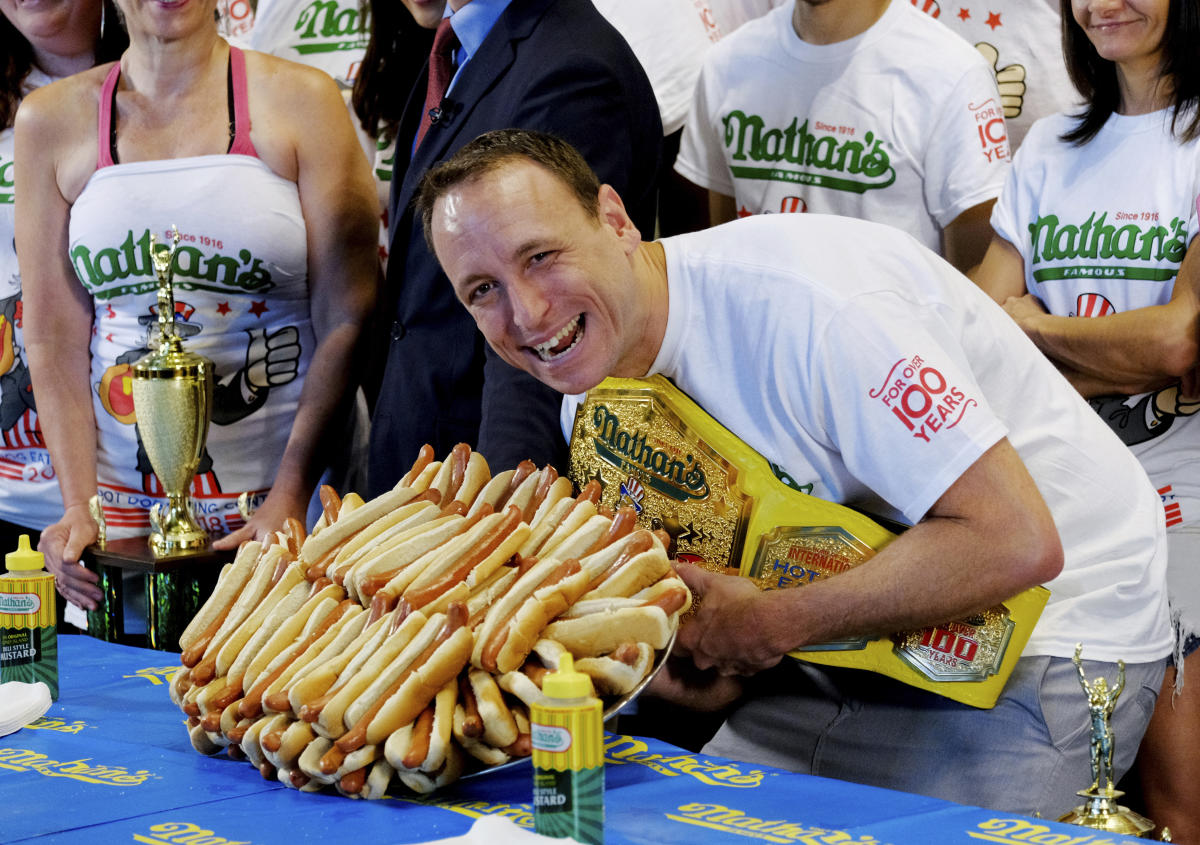 Joey Chestnut sets world record with 74 hot dogs at Nathan's Famous Hot