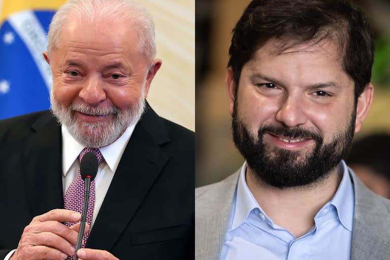 Lula da Silva, presidente de Brasil (izquierda) y Gabriel Boric, presidente de Chile (derecha). Fotos: AFP