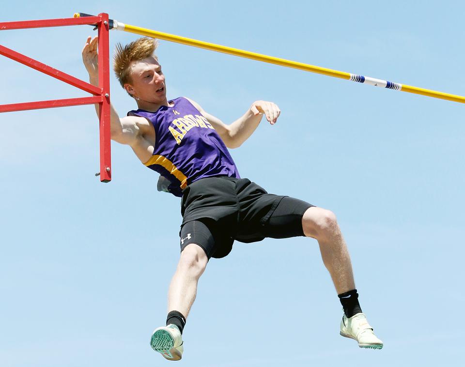 Watertown's Owen Spartz is shown competing in the Class AA boys' pole vault during the 2022 South Dakota High School Track and Field Championships at Howard Wood Field in Sioux Falls. Spartz won the Class AA title and last week, he cleared 15-6 to break his own WHS record.