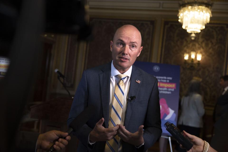 Gov. Spencer Cox announces the launch of a new public awareness campaign urging parents to learn about the harms social media has on youth at the Capitol in Salt Lake City on Thursday, Aug. 3, 2023. | Laura Seitz, Deseret News