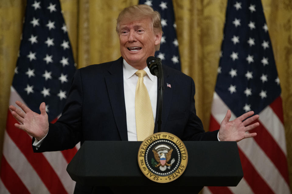 President Donald Trump speaks during the "Presidential Social Media Summit" in the East Room of the White House, Thursday, July 11, 2019, in Washington. (AP Photo/Evan Vucci)