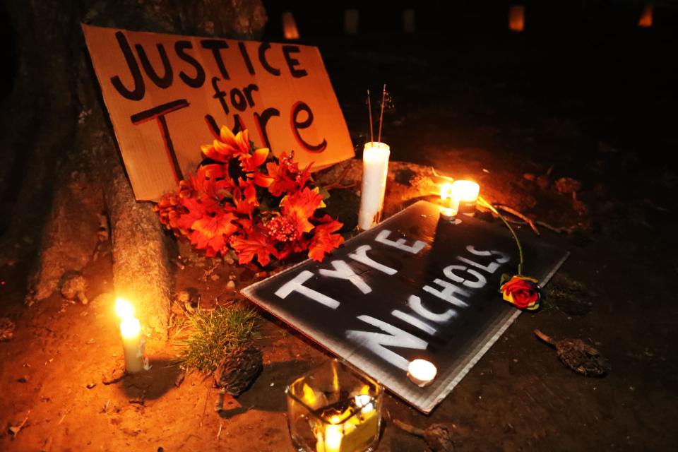 Family and supporters of Tyre Nichols gathered for a candlelight vigil in honor of him on Jan. 26, 2023 at Tobey Skatepark in Memphis. 