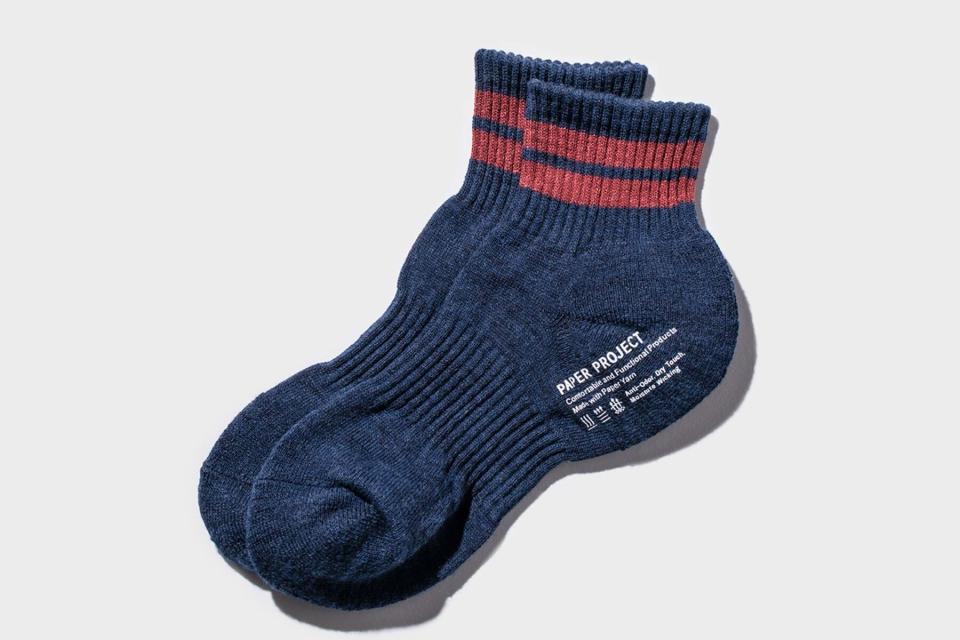 Navy and red hiking socks