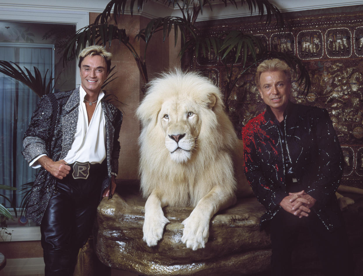 Illusionists Siegfried and Roy with one of the big cats used in their Vegas shows. (Getty Images)