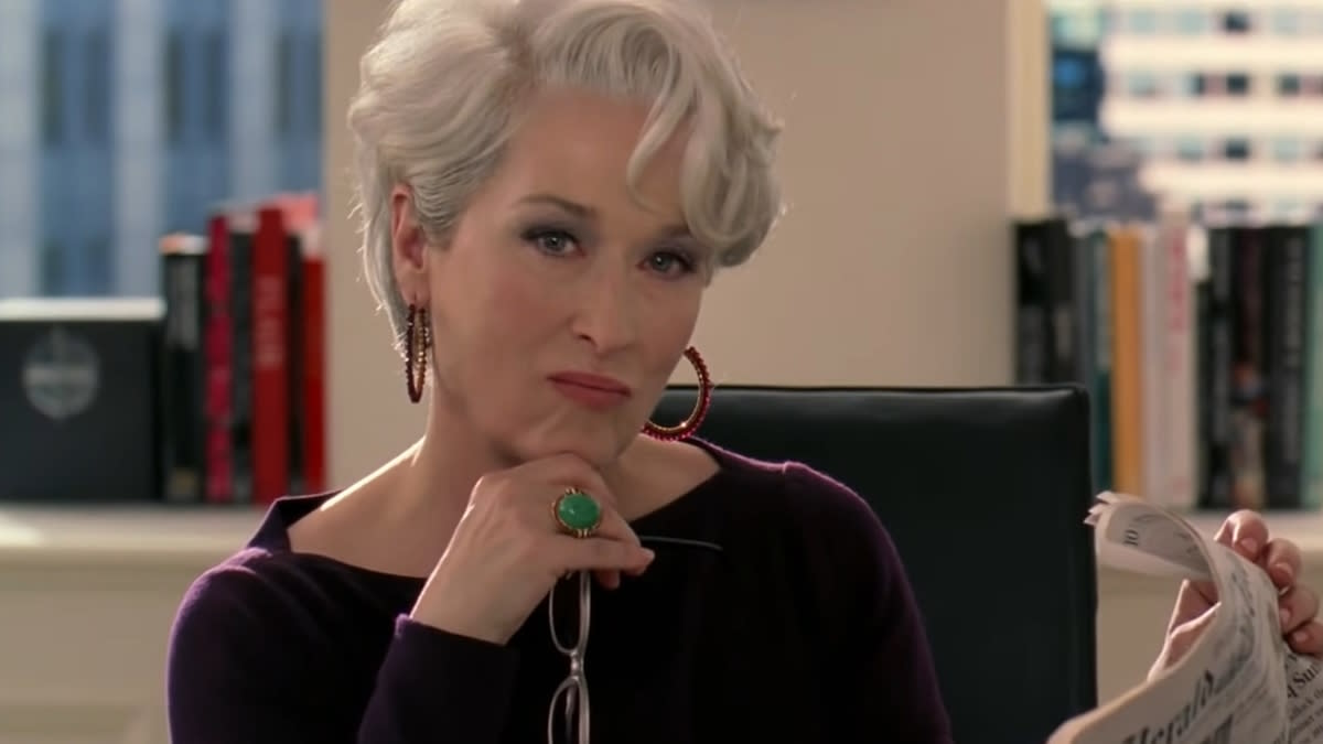  Meryl Streep sits in her desk during an interview in The Devil Wears Prada. 