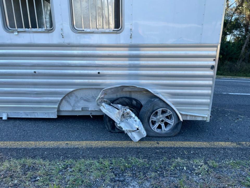 A section of a horse trailer that was damaged after a crash on U.S. 301 on Wednesday afternoon.