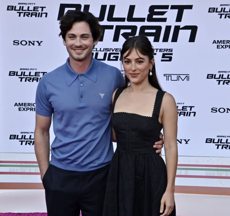 Logan Lerman (L) and Analuisa Corrigan attend the Los Angeles premiere of "Bullet Train" in 2022. File Photo by Jim Ruymen/UPI