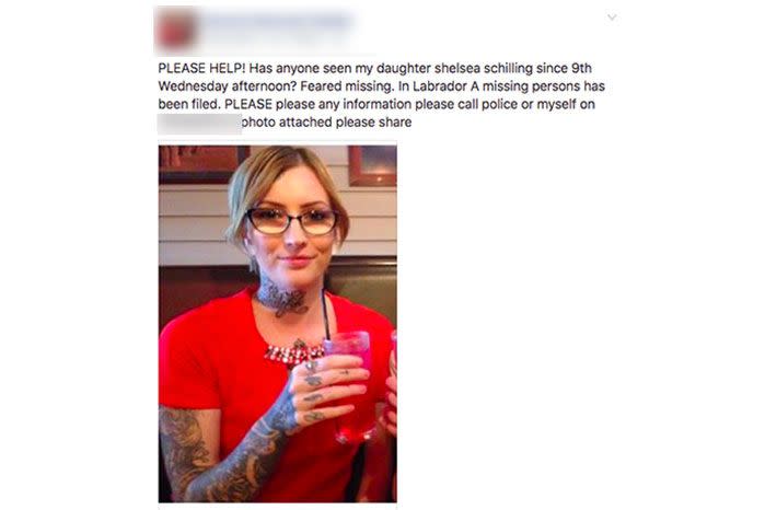 Ms Schilling's mother took to Facebook to raise safety fears for her daughter last week. Photo: Facebook.