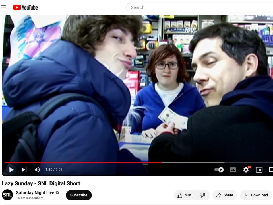 Chris Parnell, left and Andy Samberg in "Lazy Sunday" on "Saturday Night Live."