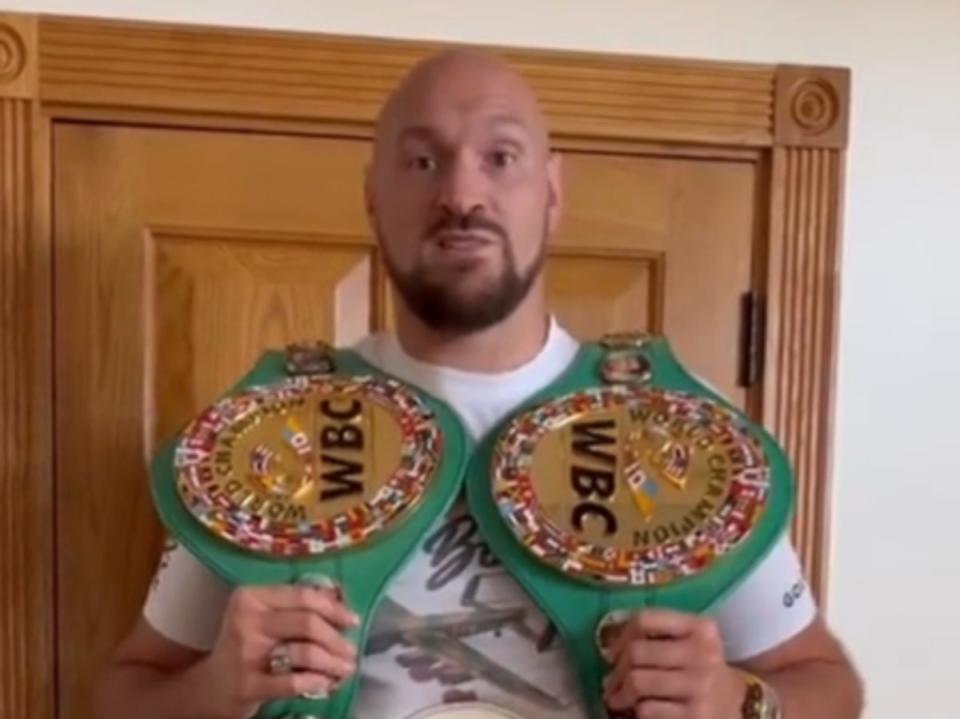 WBC heavyweight champion Tyson Fury addressing Anthony Joshua on Twitter (@Tyson_Fury via Twitter)