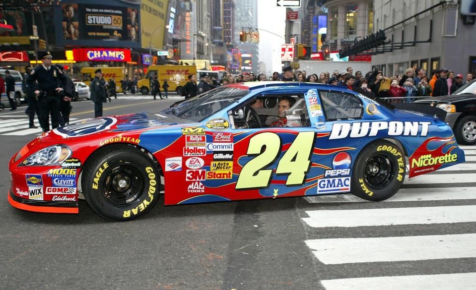 nascar drivers participate in a 10 car victory lap procession around midtown to celebrate 2006 nascar nextel cup season