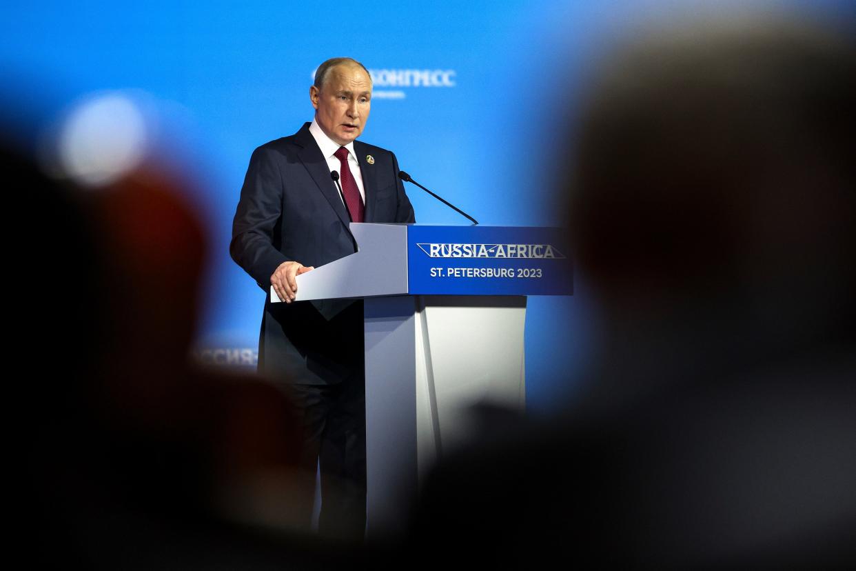 Vladimir Putin speaks at the African-Russian summit (TASS Host Photo Agency)