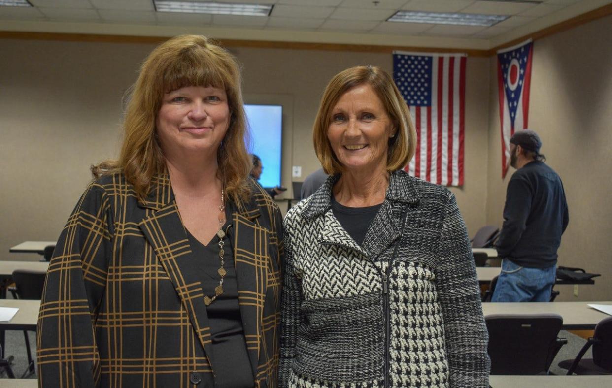 Business Resource Center Manager Carolyn Rodenhauser, left, and BRC Coordinator Janet Quaintance spoke with workshop attendees about the many resources available to small business owners through BRC, which is based at Terra State Community College.