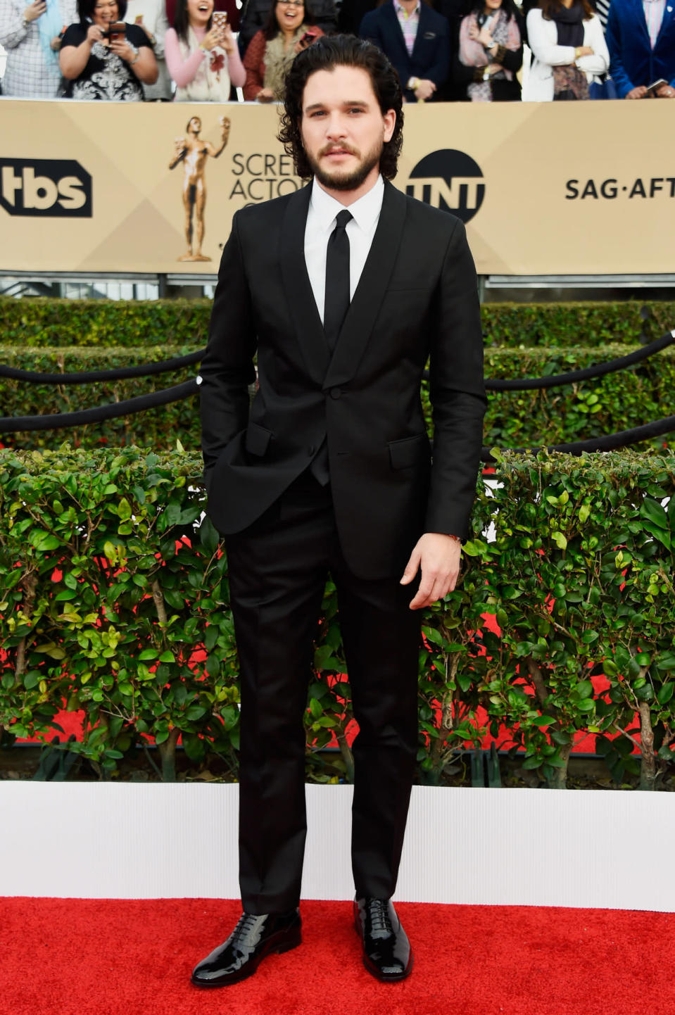 Kit Harrington in a Valentino tuxedo at the 22nd Annual Screen Actors Guild Awards at The Shrine Auditorium on January 30, 2016 in Los Angeles, California.