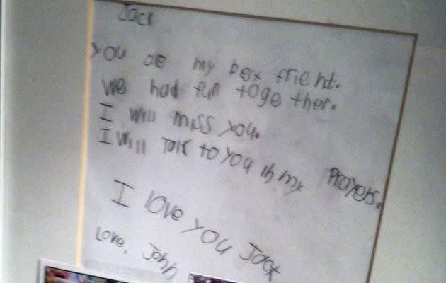 Letter to Jack Pinto by his best friend, John (Yamiche Alcindor/USA Today)