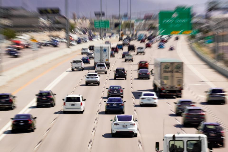 Traffic moves on I-15 in Salt Lake City on Thursday, May 18, 2023. | Spenser Heaps, Deseret News