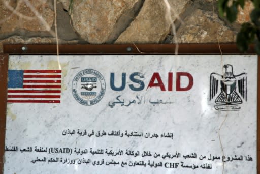 A USAID mural in the village of al-Badhan, north of Nablus in the occupied West Bank on August 25, 2018