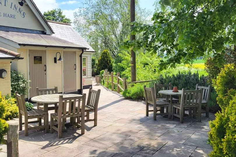 The pub garden has beautiful views over the surrounding countryside