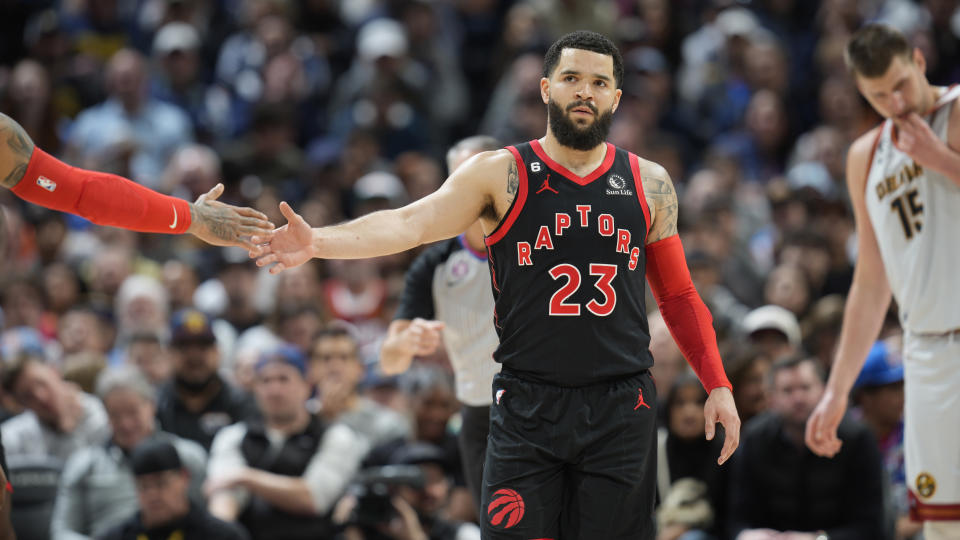 Raptors guard Fred VanVleet put up a vintage performance against one of the NBA's best squads on Tuesday. (AP photos)