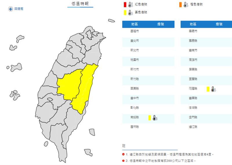 中央氣象局發布低溫特報。（圖／中央氣象局）