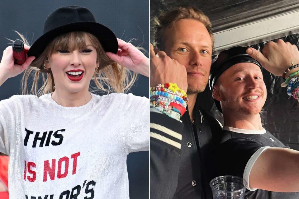 <p>Gareth Cattermole/TAS24/Getty; Sam Heughan/Instagram</p> Taylor Swift, Sam Heughan and John Hunter Bell