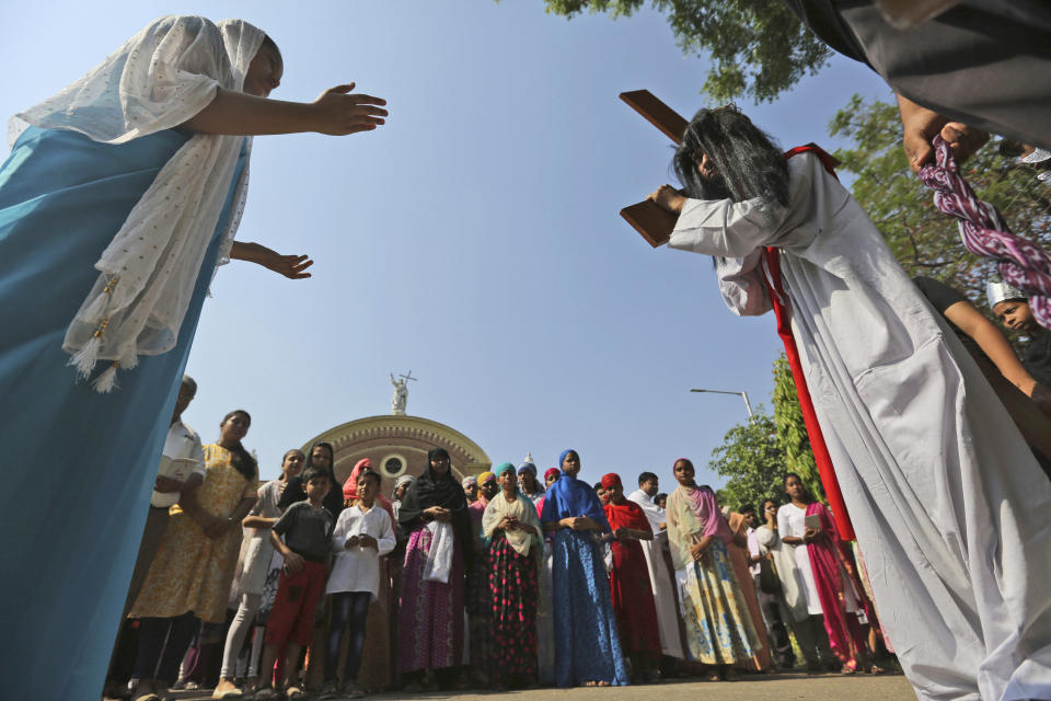 Christians mark Good Friday outside St. Joseph's Cathedral in Prayagraj, India, on April 19, 2019. (Rajesh Kumar Singh / ASSOCIATED PRESS)