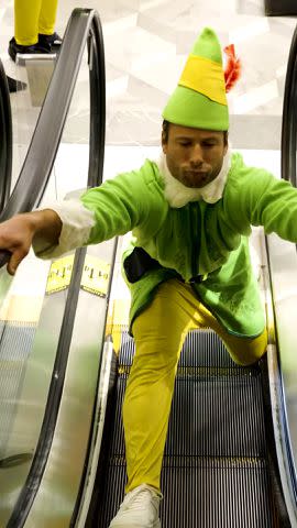 <p>Glen Powell/Instagram</p> Glen Powell takes New York City in <em>Elf</em> costume