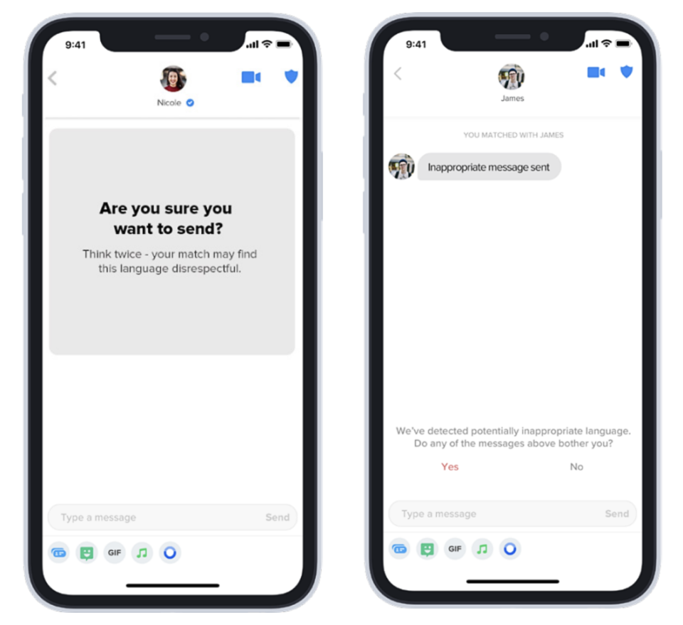 ‘Are You Sure?’ and ‘Does This Bother You?’ prompts on Tinder (Photos: Tinder) 