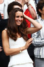 <div class="caption-credit">Photo by: Getty</div>Game on! Kate embraced a tennis theme while attending a game at Wimbledon in 2011. Her pleated off-white ensemble from Temperley London's Spring 2011 line was three-tiered and stopped just below the knee. <br>