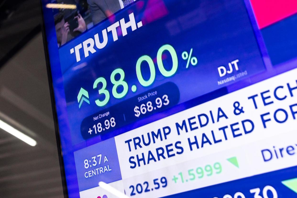 <span>The share price for the Trump Media and Technology Group after the company began trading in New York on 26 March 2024.</span><span>Photograph: Justin Lane/EPA</span>