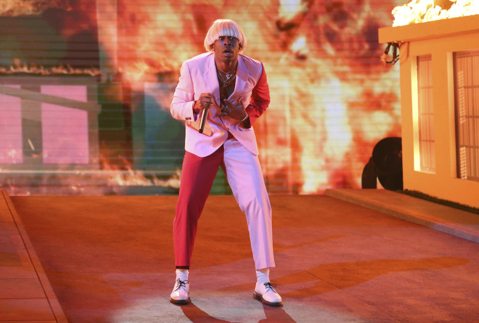 Tyler, the Creator performs at the 62nd annual Grammy Awards on Sunday, Jan. 26, 2020, in Los Angeles. (Photo by Matt Sayles/Invision/AP)