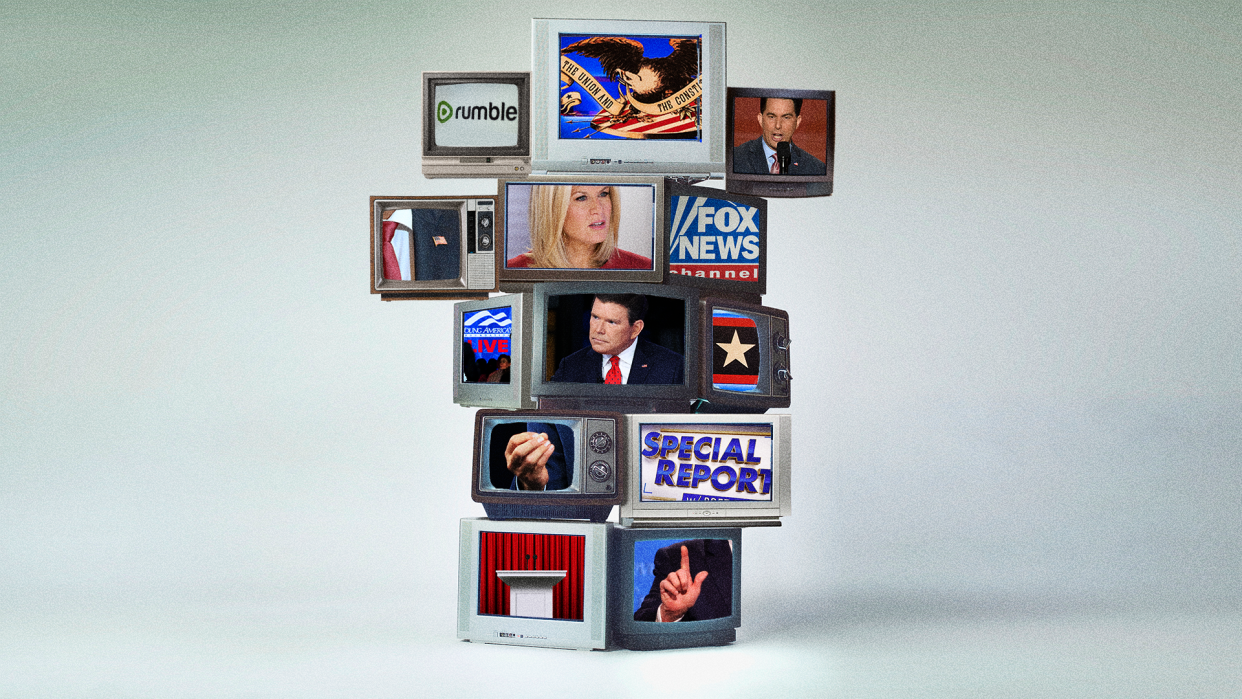 TV sets depicting images of conservative media outlets