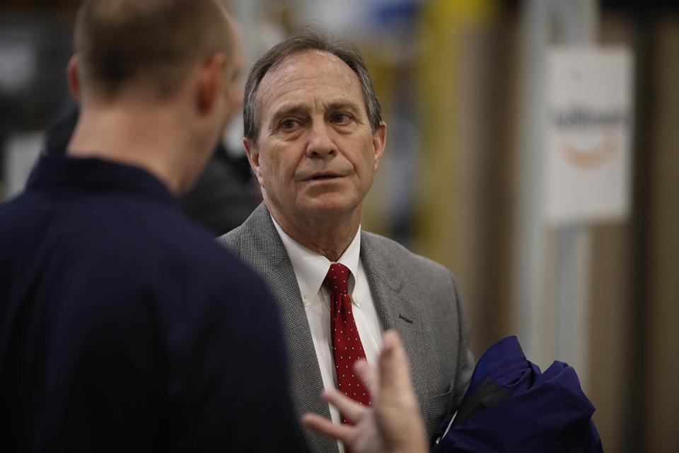 U.S. Rep. Ed Perlmutter, D-Colo., speaks during a tour of the Amazon fulfillment center Thursday, May 3, 2018, in Aurora, Colo. More than 1,000 full-time associates work in the Aurora facility, which opened in September 2017, and is one of more than 100 such fulfillment centers scattered across North America. (AP Photo/David Zalubowski)