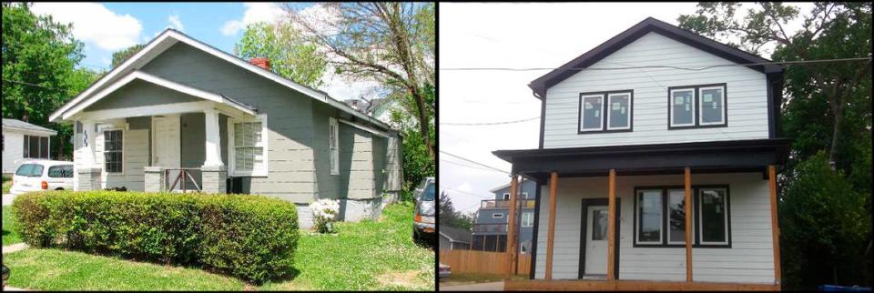 Photos of the home at 1501 E. Jones Street on April 20, 2007, left, and May 24, 2021.