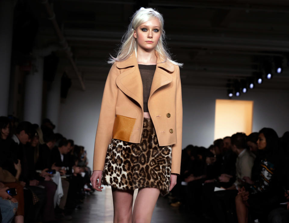 The Peter Som Fall 2014 collection is modeled during Fashion Week in New York, Friday, Feb. 7, 2014. (AP Photo/Richard Drew)