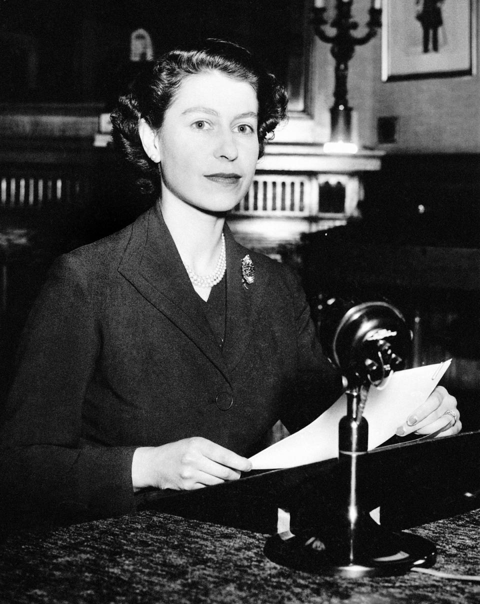 The Queen during her first Christmas broadcast in 1952 (PA)