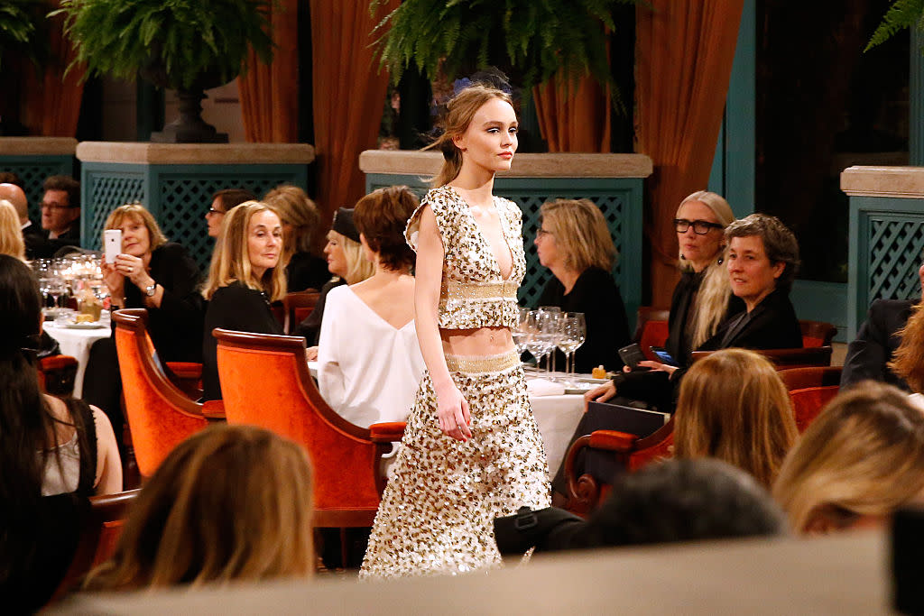 Lily Rose Depp made her runway debut at the Chanel Collection des Metiers d'Art in 2016. (Getty Images)