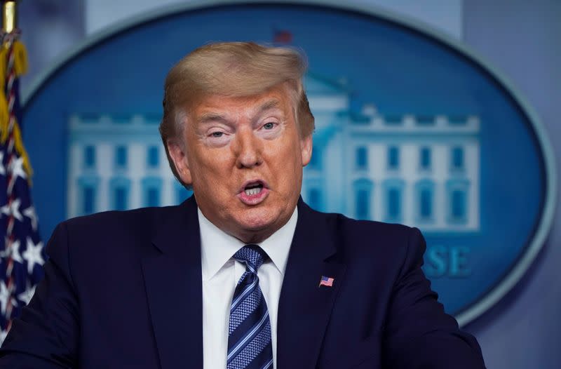 U.S. President Trump leads the daily coronavirus task force briefing at the White House in Washington