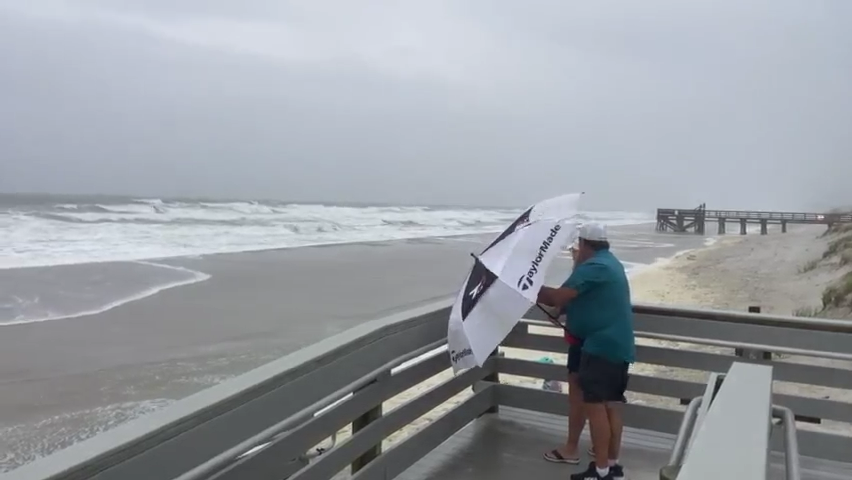 Just before 10 a.m. Wednesday, rain moved into Atlantic Beach, where the ocean had become much stormier overnight.