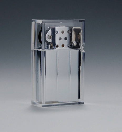 tsubota pearl hard edge fliptop lighter, transparent and chrome