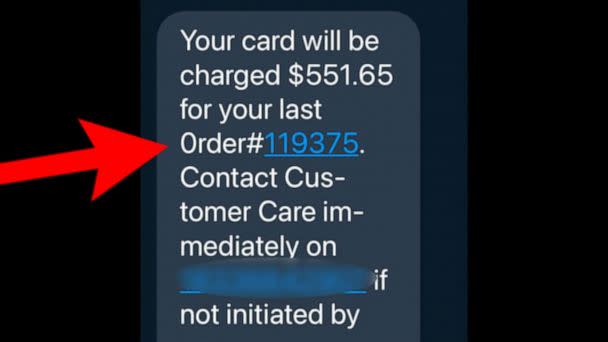 PHOTO: Amazon provided to ABC News an example of a fraudulent text that customers may receive. (ABC)