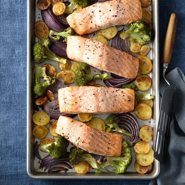 Roasted Salmon With Crispy Potatoes and Broccoli