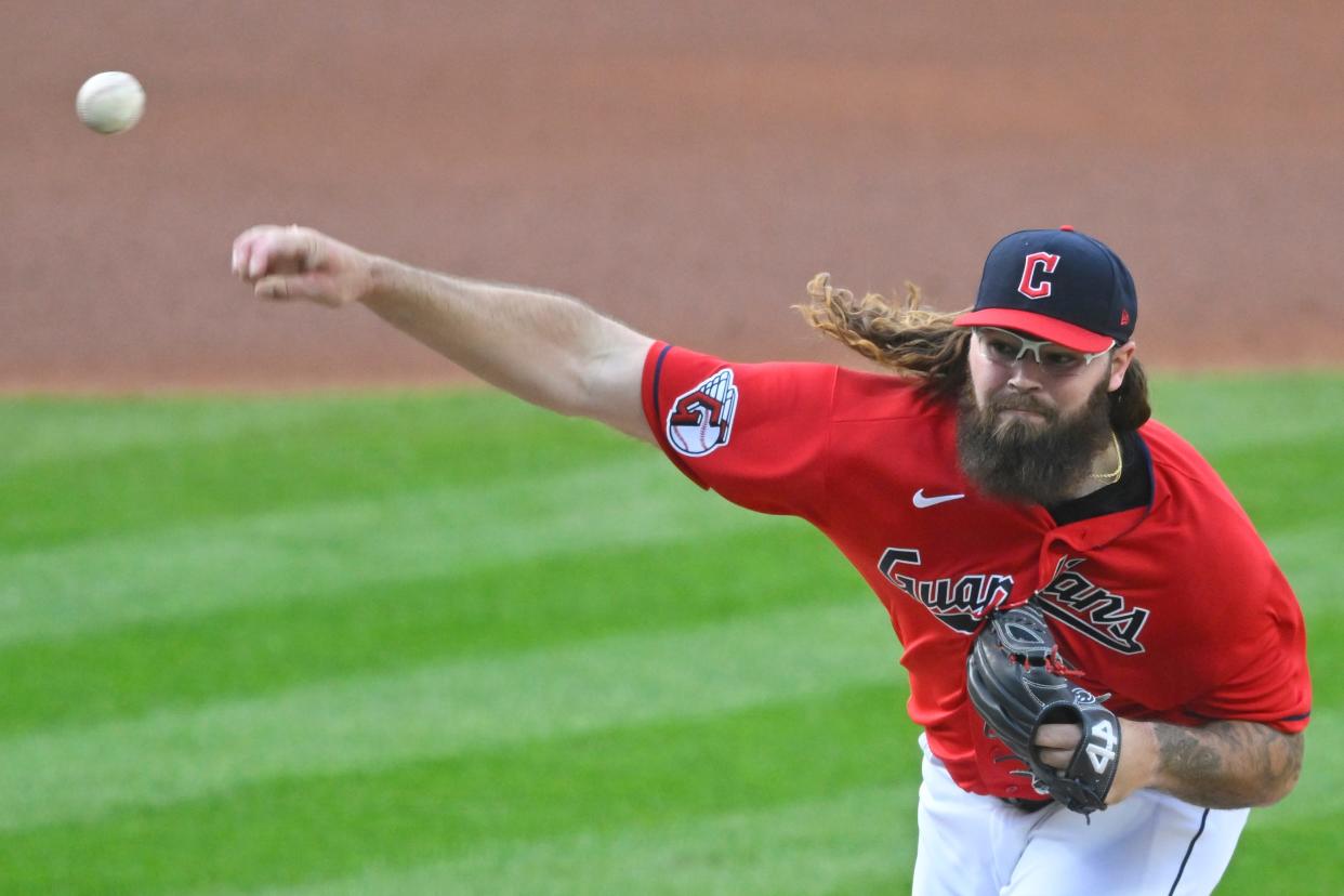 Cleveland Guardians pitcher Hunter Gaddis could never play for the New York Yankees; his hair and beard are too long.