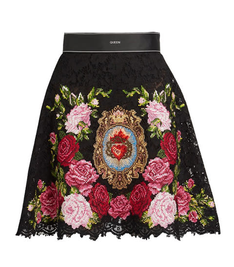 <p><strong>Dolce & Gabbana</strong> skirt, $4,695, matchesfashion.com</p><p><a rel="nofollow noopener" href="https://www.matchesfashion.com/us/products/Dolce-%26-Gabbana-Floral-embroidered-lace-mini-skirt--1172713" target="_blank" data-ylk="slk:BUY NOW;elm:context_link;itc:0;sec:content-canvas" class="link ">BUY NOW</a><br></p>