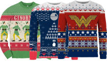 <p>What better way to show off both your super-fandom and your holiday spirit than with one of these eye-popping outergarments from the geek-loving merchants at Merchoid. <em>Elf</em>, <em>Star Wars</em>, <em>Wonder Woman</em>, <em>Rick and Morty</em>, <em>Bob’s Burgers</em>… whatever your obsession, chances are there’s a matching sweater here.<br><strong>Buy: <a rel="nofollow noopener" href="https://www.merchoid.com/stuff/hoodies-and-sweatshirts/christmas-jumpers/" target="_blank" data-ylk="slk:Merchoid;elm:context_link;itc:0;sec:content-canvas" class="link ">Merchoid</a></strong> </p>