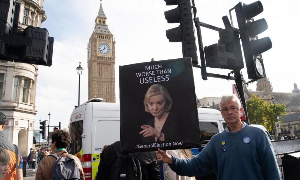 Campaigners outside the House of Commons on Wednesday calling for an immediate general election.