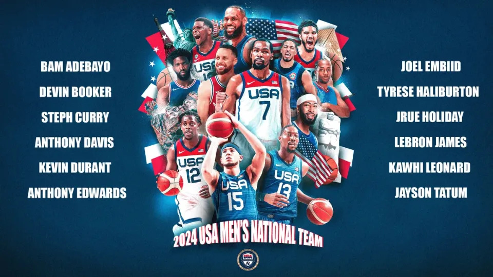 USA Basketball網站正式公告2024年美國男籃國家隊名單，名單上眾星雲集，由3屆奧運金牌Kevin Durant與NBA歷史得分王LeBron James領軍。（USA Basketball）