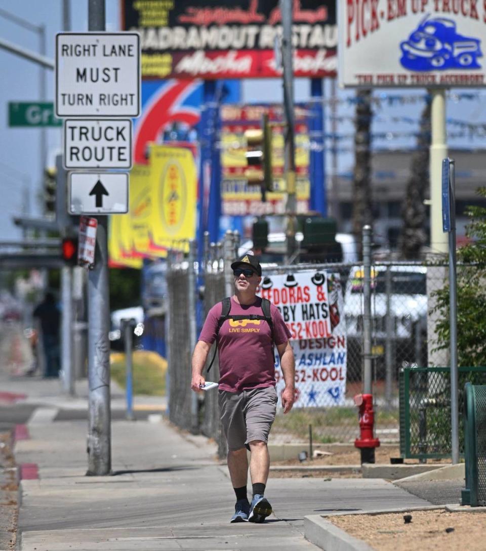 Fresno Bee columnist Marek Warszawski hikes from north Fresno to downtown along Blackstone Avenue Wednesday, May 8, 2024 in Fresno.