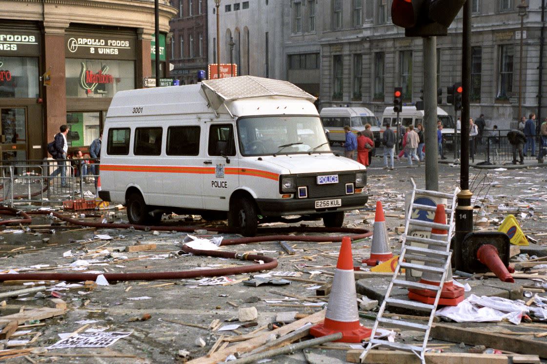 The aftermath of the Poll Tax riot in 1990 (PA)