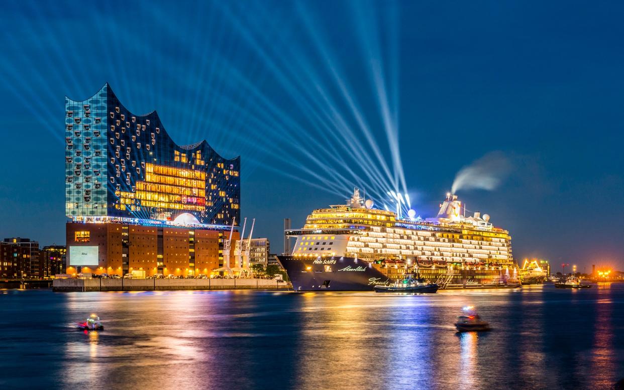 A lavish Christening of Mein Schiff 6 cruise liner in front of Elbphilharmonie - This content is subject to copyright.